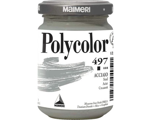 Culoare vinilică Polycolor 497 Steel 140 ml Vopsea Polycolor în recipient de sticlă de la Maimeri, nuanța oțel, numărul 497