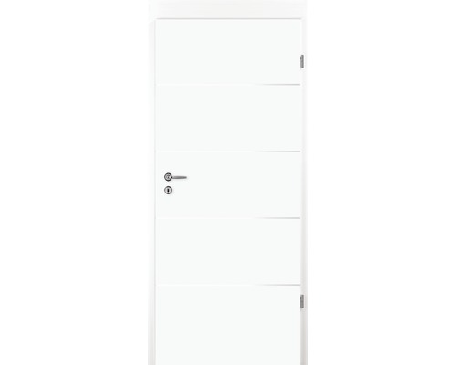 Ușă interioară albă cu caneluri orizontale și mâner de ușă