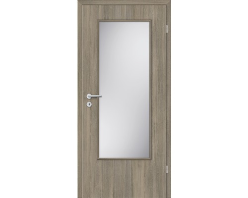 Ușă de interior cu inserție de sticlă și aspect de lemn