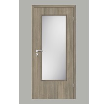 Ușă de interior cu inserție de sticlă și model de lemn