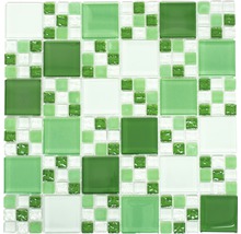 Mozaic piscină sticlă XCM 8570 verde/alb 30,5x32,5 cm-thumb-0