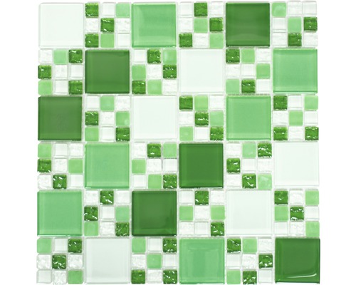 Mozaic piscină sticlă XCM 8570 verde/alb 30,5x32,5 cm Placă mozaic cu suprafață de sticlă în formă pătrată
