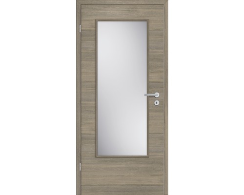 Ușă de interior cu inserție de sticlă și model de lemn