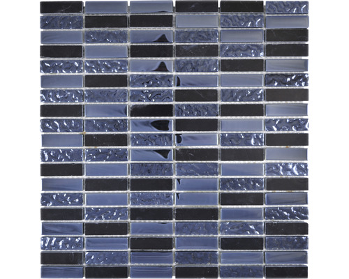 Mozaic sticlă-piatră naturală XCM SM86 negru 31x32,2 cm Placă de mozaic cu elemente dreptunghiulare
