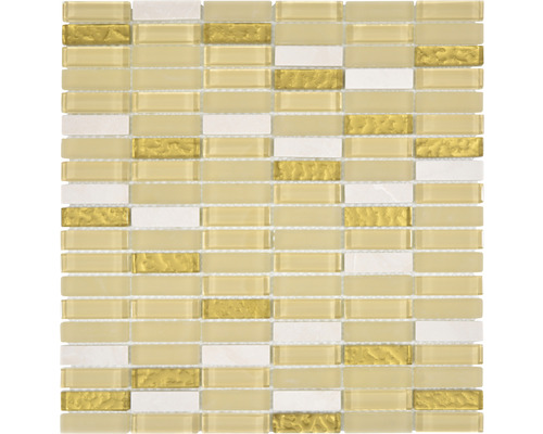 Mozaic sticlă-piatră naturală XCM SM91 bej-auriu 31x32,2 cm Mozaic din sticlă și piatră naturală