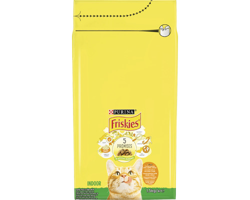 Hrană uscată pentru pisici PURINA Friskies Indoor cu pui și verdețuri de grădină 1,5 kg