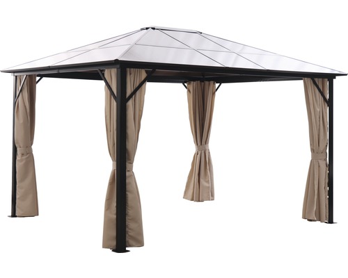 Foișor de grădină cu acoperiș și perdele