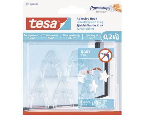 Cârlig adeziv ajustabil suprafețe netede Tesa max. 0,2kg, transparent pachet 5 bucăți
