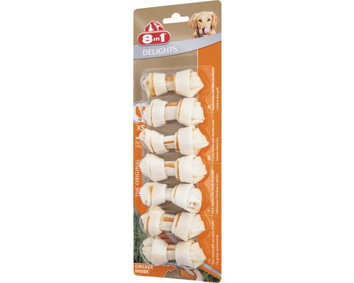 Snack pentru câini, 8 în 1 Delights Oase de ros XS 7 bucăți 8in1 Delights XS os de ros pentru câini cu carne de pui