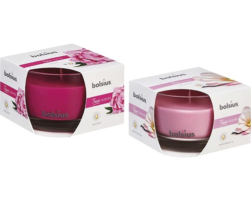 Două lumânări parfumate Bolsius în sticlă cu ambalaj