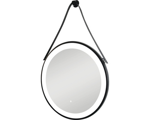 Oglindă rotundă cu iluminare LED și sistem de suspensie