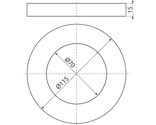 Desen tehnic al unui disc cu dimensiunile de 70, 115 și 15 milimetri