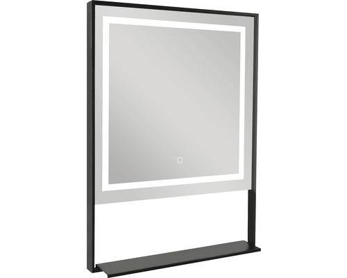 Oglindă rectangulară cu iluminare LED și raft