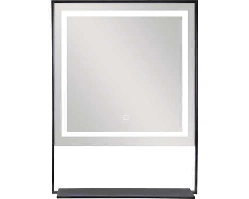 Oglindă de baie cu iluminare LED și raft