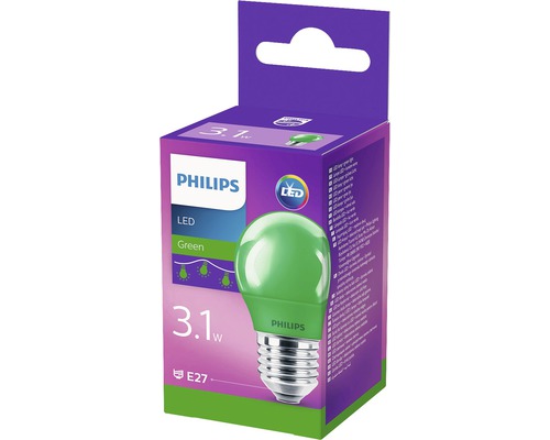 Bec LED Philips, soclu E27, 3.1 wați, lumină verde în ambalaj