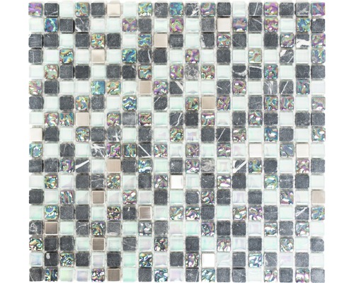 Mozaic sticlă, piatră naturală și metal XCM M840 mix gri 30,5x32,2 cm