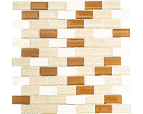Mozaic sticlă-piatră naturală XCM MB834 bej 31x32,2 cm Placă mozaic din sticlă