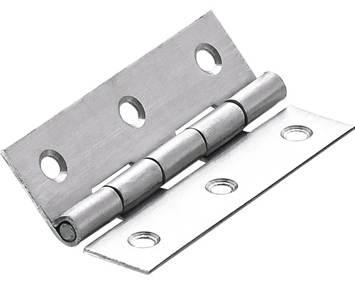 Balama fixă Hettich 40x70 mm, oțel inoxidabil, pachet 10 bucăți O balama metalică simplă, deschisă, cu orificii de fixare.