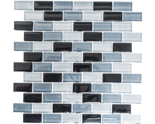 Mozaic piscină sticlă XCM B899 gri-negru 32,2x31 cm
