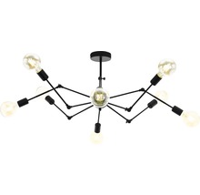 Lumină de plafon neagră cu opt brațe luminoase și bilă centrală