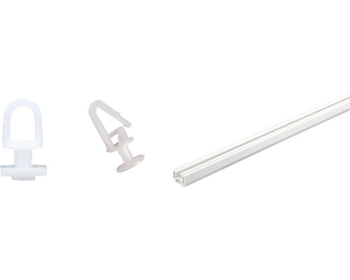 Șină perdea plastic 1 canal, albă, 150 cm, incl. inele și finale Accesorii pentru perdele: glisiere cu șurub, glisiere X și șină pentru perdele