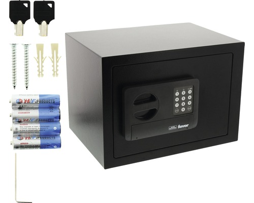 Seif negru pentru mobilă cu închidere electronică, chei, baterii, şuruburi şi dibluri