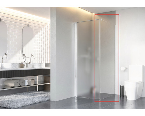 Perete lateral duș Radaway Nes S1 90x200 cm sticlă transparentă profil crom Baie modernă cu duș, chiuvetă și toaletă.