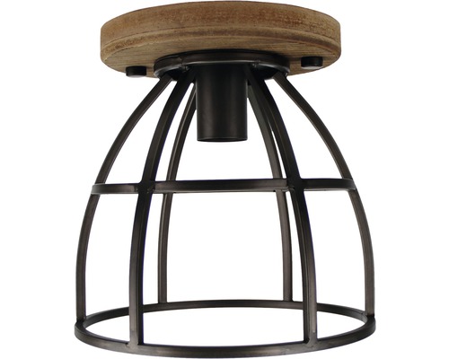 Lumină de plafon cu bază din lemn și cușcă metalică