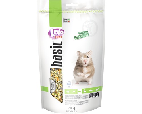 Hrană uscată completă Lolo pentru hamsteri, 600 g Hrană pentru hamsteri Lolo Pets Basic într-un ambalaj de 600 de grame