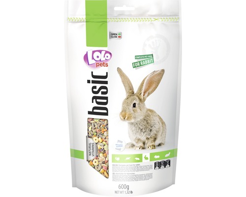 Hrană uscată completă Lolo pentru iepuri, 600 g Lolo Pets Basic hrană completă pentru iepuri, pachet de 600 de grame