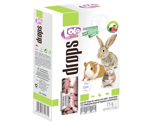 Dropsuri Lolo pentru rozătoare cu fructe de pădure, 75 g Lolo Pets Drops pentru rozătoare și iepuri, pachet de 75 de grame