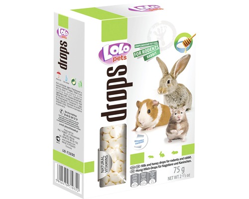 Dropsuri Lolo pentru rozătoare cu miere și lapte, 75 g Lolo Pets Drops pentru rozătoare și iepuri, pachet de 75 de grame