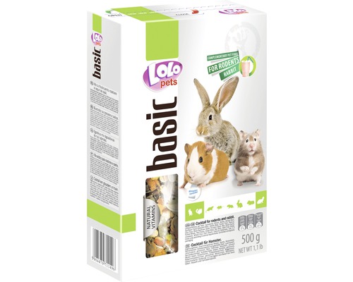Mix fructe exotice Lolo pentru hamsteri, 500 g Lolo Pets Basic hrană pentru rozătoare pentru hamsteri, iepuri și alte rozătoare, pachet de 500 g