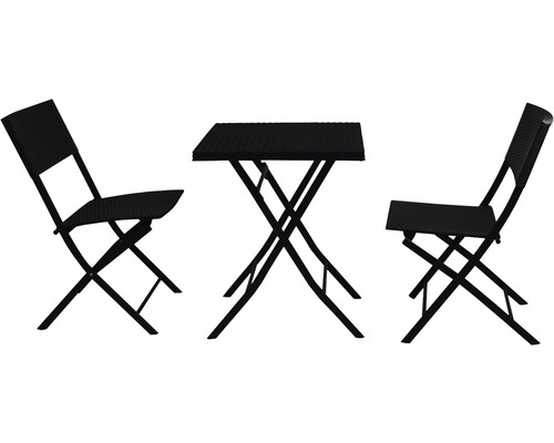 Set mobilier grădină/terasă Garden Place Panama ratan 3 piese 2 locuri negru Set masă de grădină cu două scaune pliante și masă pătrată