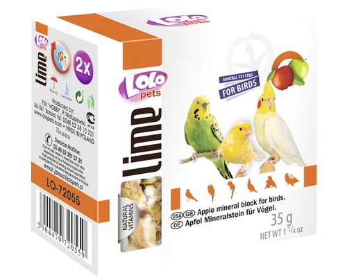 Calcar Lolo pentru păsări cu aromă de măr, 35 g Lolo Pets Lime bloc mineral pentru păsări, 35 grame
