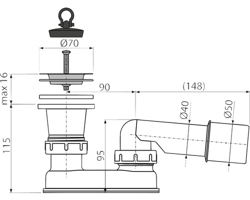 Desen tehnic al unui sifon cu dimensiuni