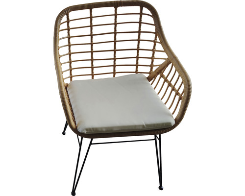 Scaun din ratan cu pernă de șezut și picioare metalice