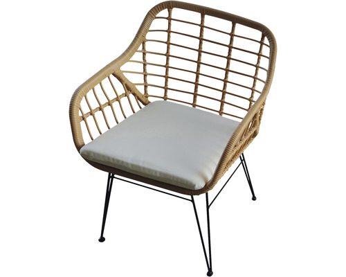 Fotoliu din răchită cu pernă de șezut și picioare metalice