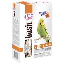 Pachet hrană complementară Lolo Pets Basic pentru peruşi cu o imagine a unui peruș