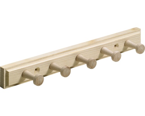 Cuier de perete cu 5 cârlige Hettich Country 300x35x55 mm, lemn natur molid Suport de haine din lemn cu cinci cârlige