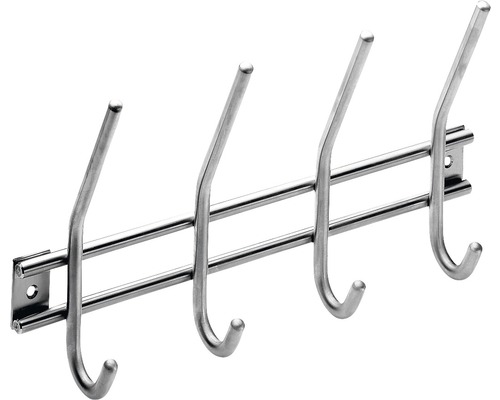 Cuier de perete cu 4x2 cârlige Hettich Modern 300x165x55 mm, oțel inoxidabil Bară pentru haine cu patru cârlige