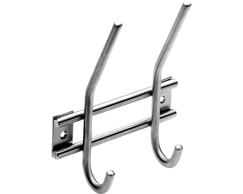 Cuier de perete cu 2x2 cârlige Hettich Modern 140x165x55 mm, oțel inoxidabil Cuier dublu metalic pentru montare pe perete