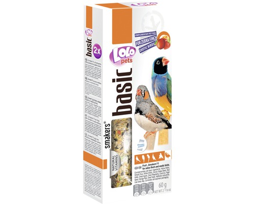 Batoane cu fructe pentru cintezoiul zebră, 60 g Lolo Pets Basic Smakers hrană pentru cinteze zebre și păsări exotice