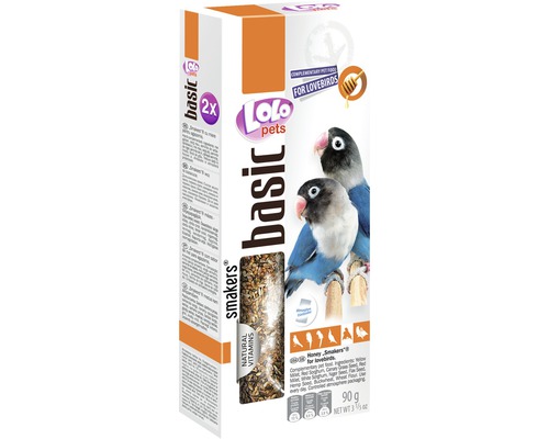Baton cu miere pentru papagali amorezi, 90 g Lolo Pets Basic Smakers hrană pentru păsări, turturele, pachet de 90 de grame