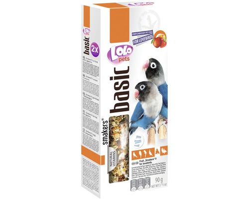 Baton cu fructe pentru papagali amorezi, 90 g Lolo Pets Basic Smakers hrană pentru păsări inseparable, 90 grame