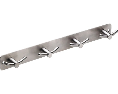 Cuier de perete cu 4x2 cârlige Hettich Modern 370x35x35 mm, oțel inoxidabil Bară de haine cu patru cârlige metalice