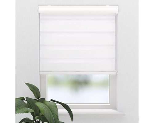 Fereastră cu jaluzea dublă albă pentru controlul luminii