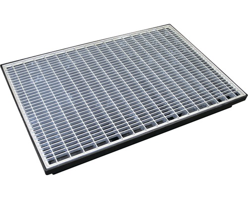 Grătar ștergător rețea VODALAND 600x400x65 mm oțel zincat cu cuvă din plastic Grătar dreptunghiular pentru exterior