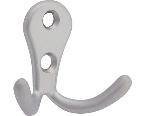 Cuier pentru mobilă cu 2 cârlige Hettich Classic 54x44 mm, zamac nuanță aluminiu Cârlig de haine metalic pentru montare pe perete