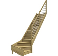 Scară din lemn cu balustradă și cabluri din oțel inoxidabil.